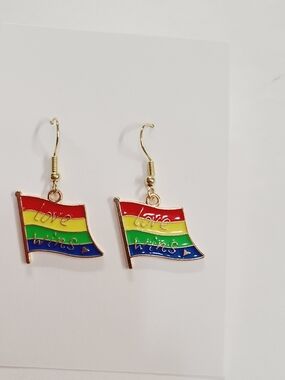 Gold-Tone Rainbow Flag 'Love Wins' Dangle Earrings